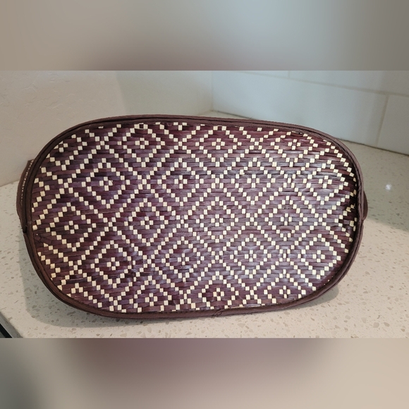 Brown & Cream Handwoven Straw Beach Tote Bag w/Handles - Picture 5 of 5